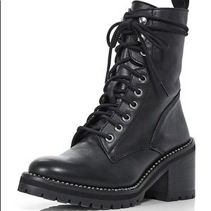 Aqua Ray Lace Up Combat Boots Black Leather 6.5